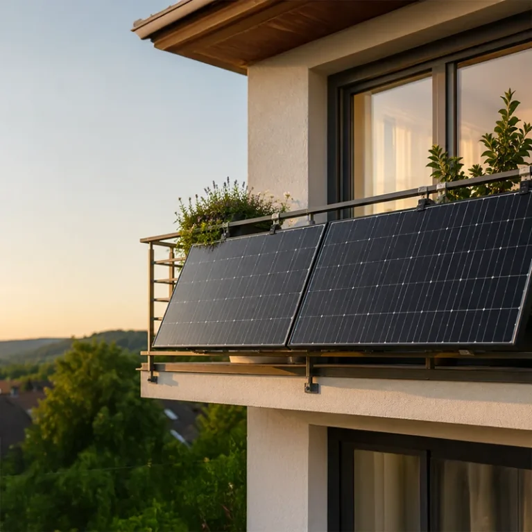 Solarmodule auf Balkon als Balkonkraftwerk.